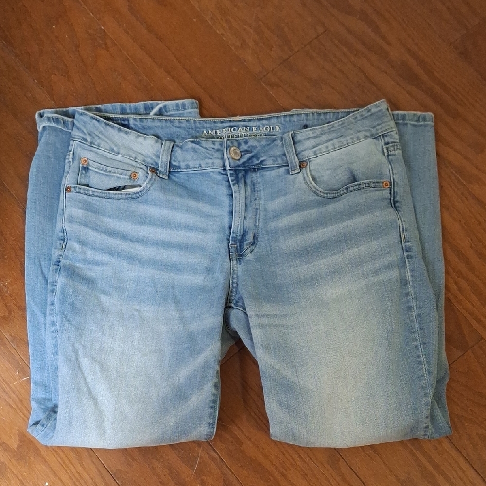 American Eagle Outfitters Women's Light Blue Skinny Jeans Size 14 Short